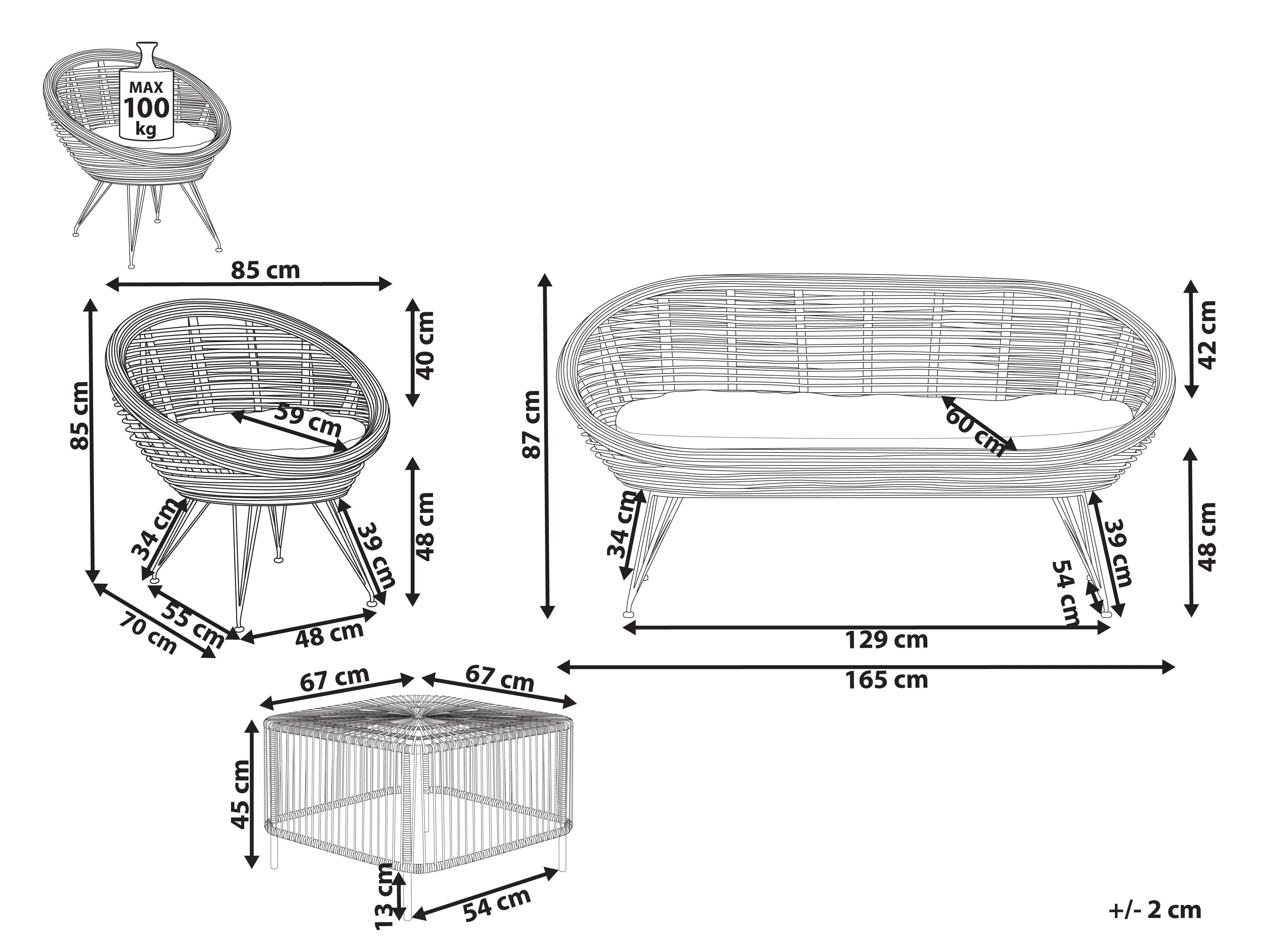 Loungeset met tafel 3-zits MARATEA/CESENATICO Rotan Natuurlijk
