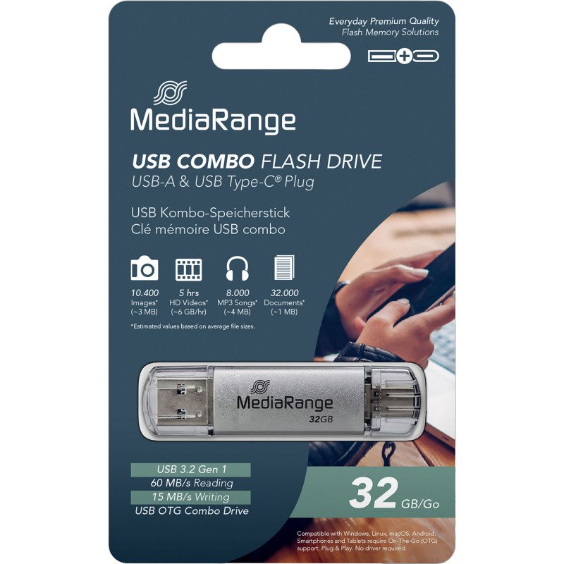 Media Range clé USB Combo 32 Go Usb 3.2 (USB-A), Usb 3.2 (USB-C) Argent