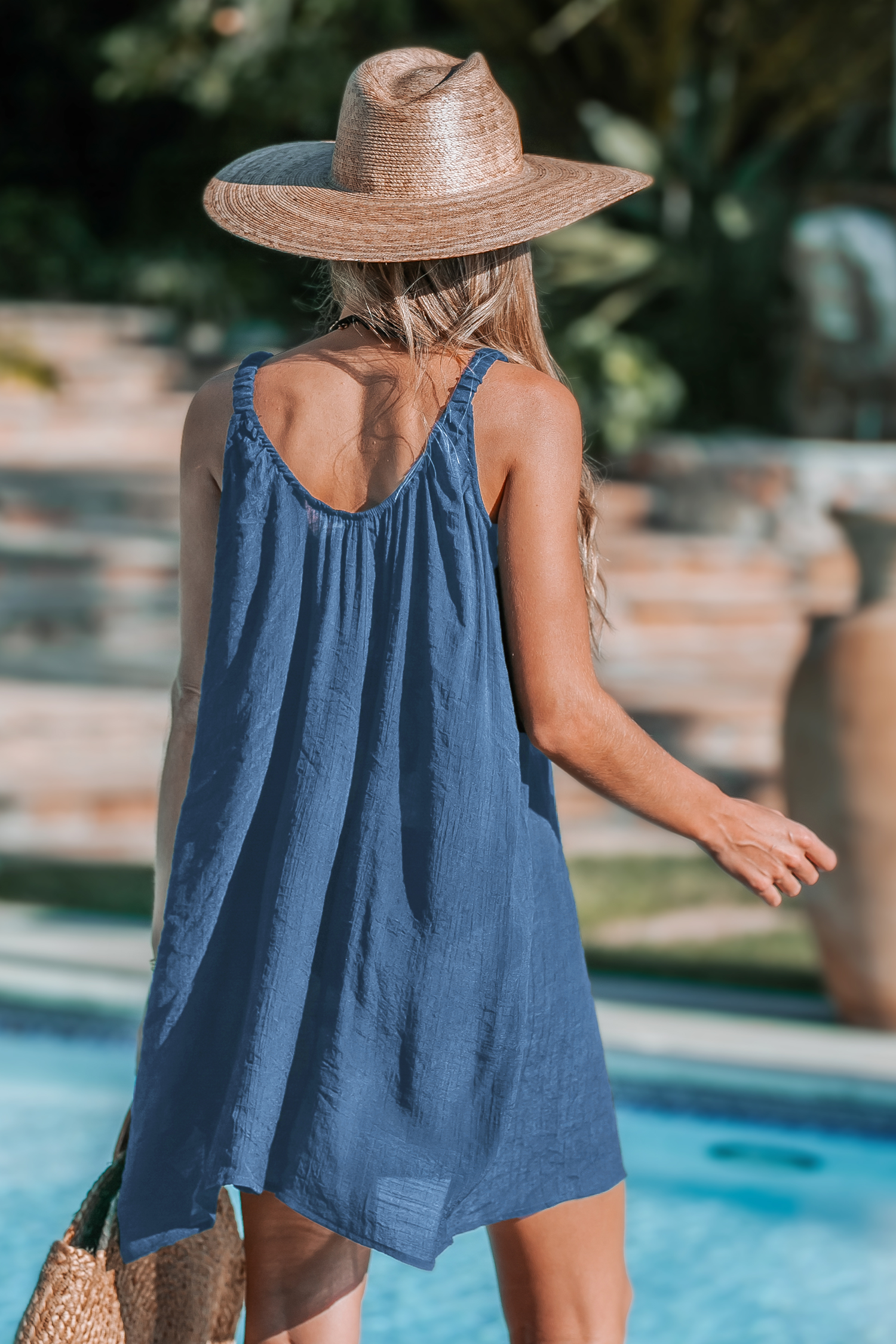 Robe cover up sans manches à col scoop bleu ciel