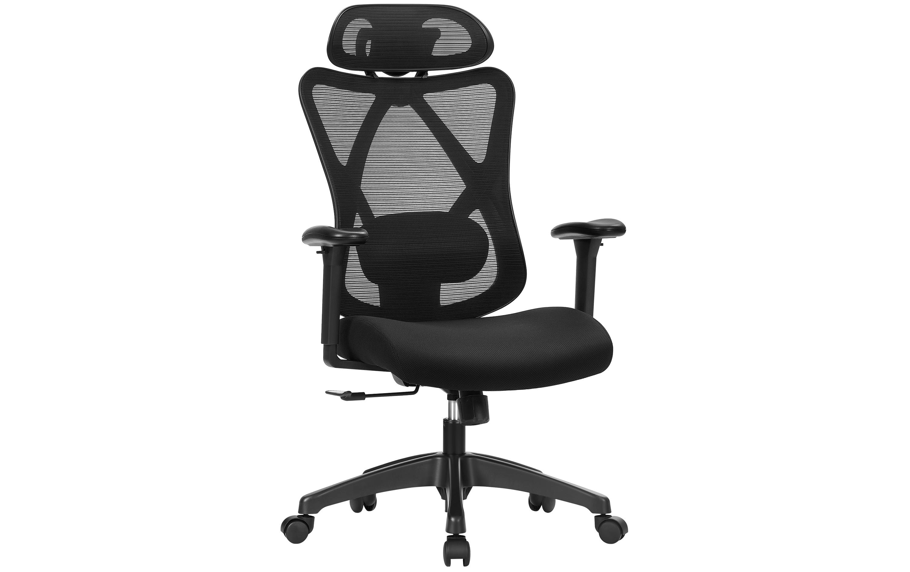 Bürostuhl mit Kopfstütze und Armlehnen, Schwarz<br>Bequemer und robuster Schreibtischstuhl