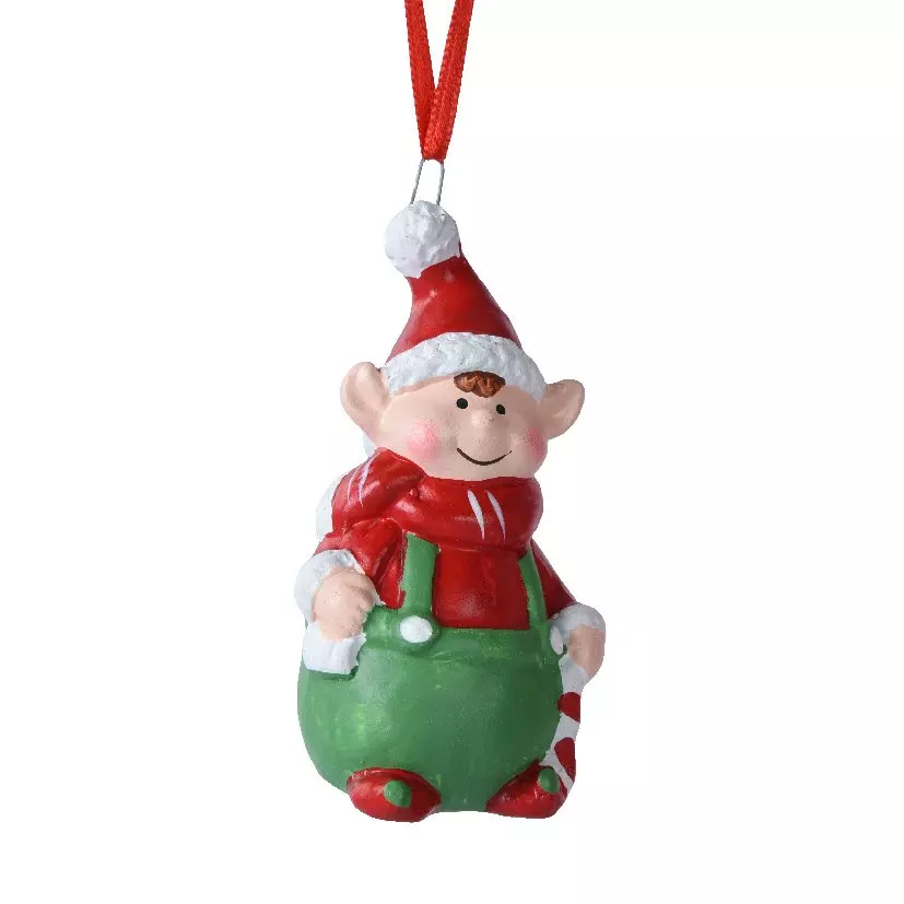 Elfe de Noël à suspendre (H8 cm) Jules en Rouge et vert
