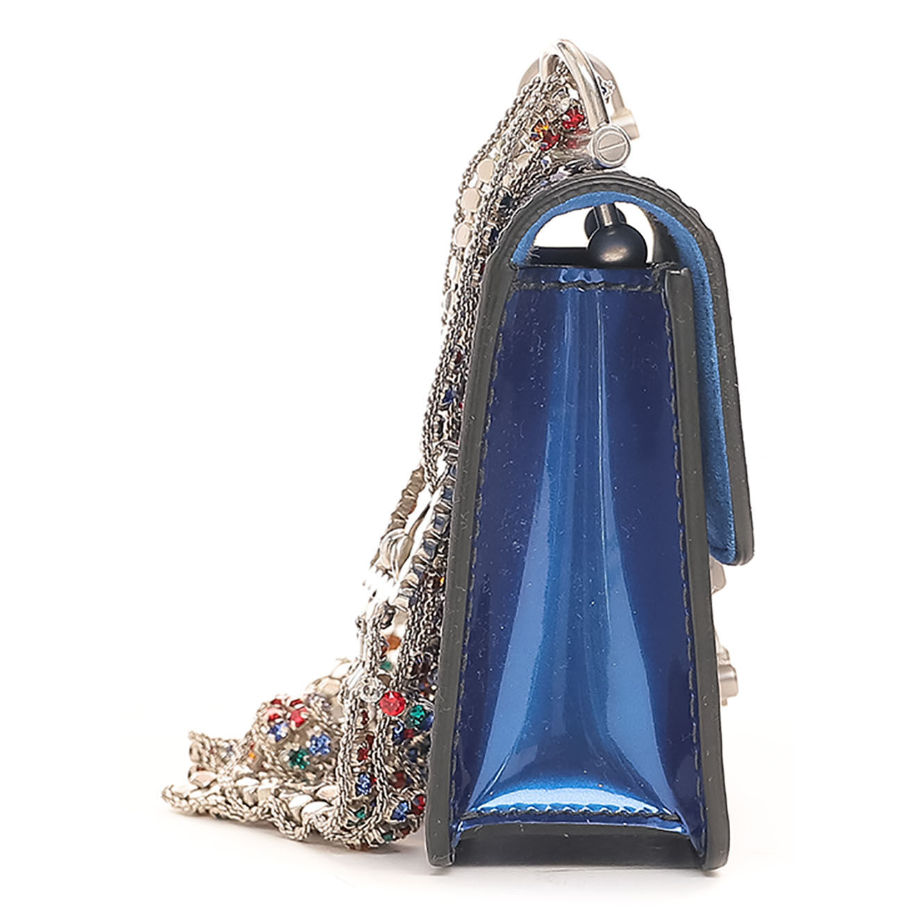 Dior Sac bandoulière en Cuir verni Strass bleu - Très bon état - Longueur 17.5 cm