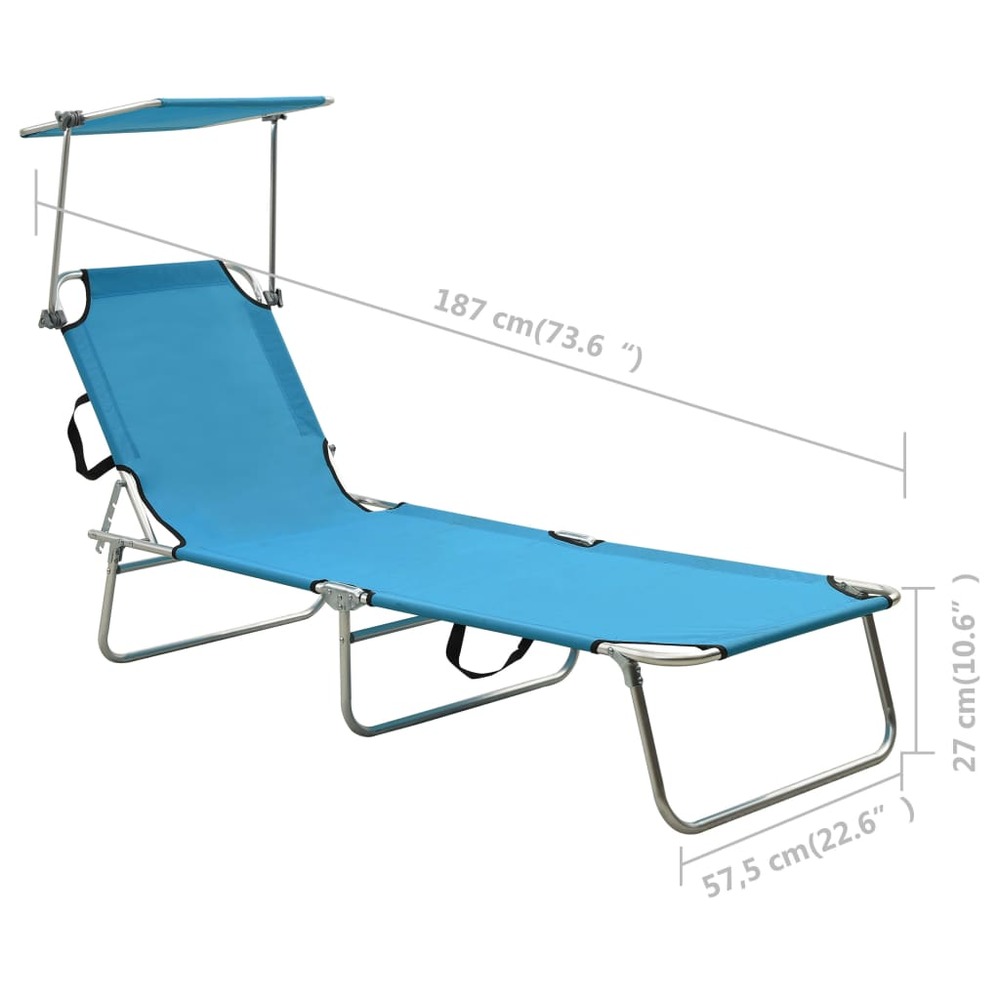 Transat chaise longue bain de soleil lit de jardin terrasse meuble d'extérieur pliable avec auvent bleu aluminium