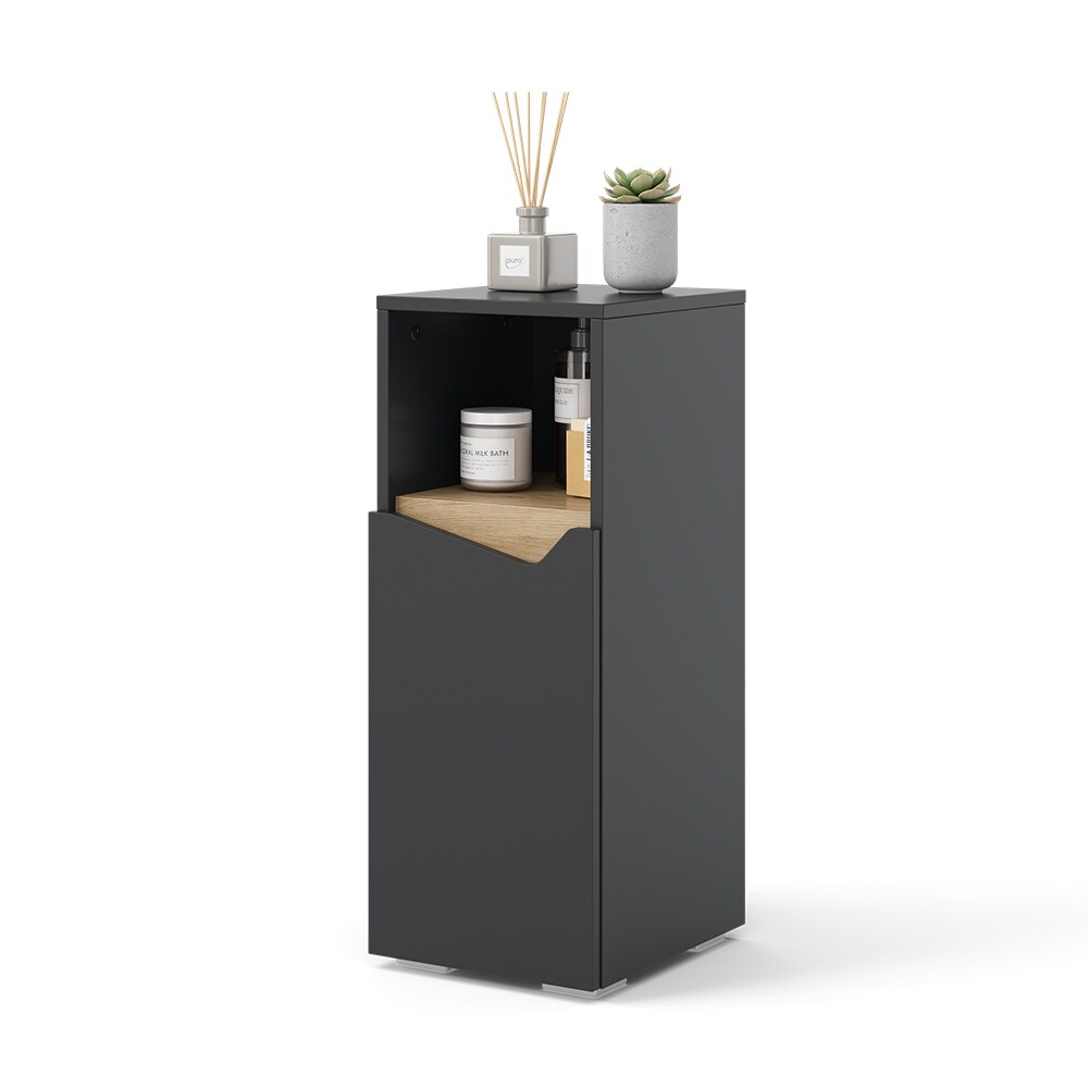 Vicco Midischrank Marelle Anthrazit Eiche 30 x 74,5 cm mit Tür und offenem Fach