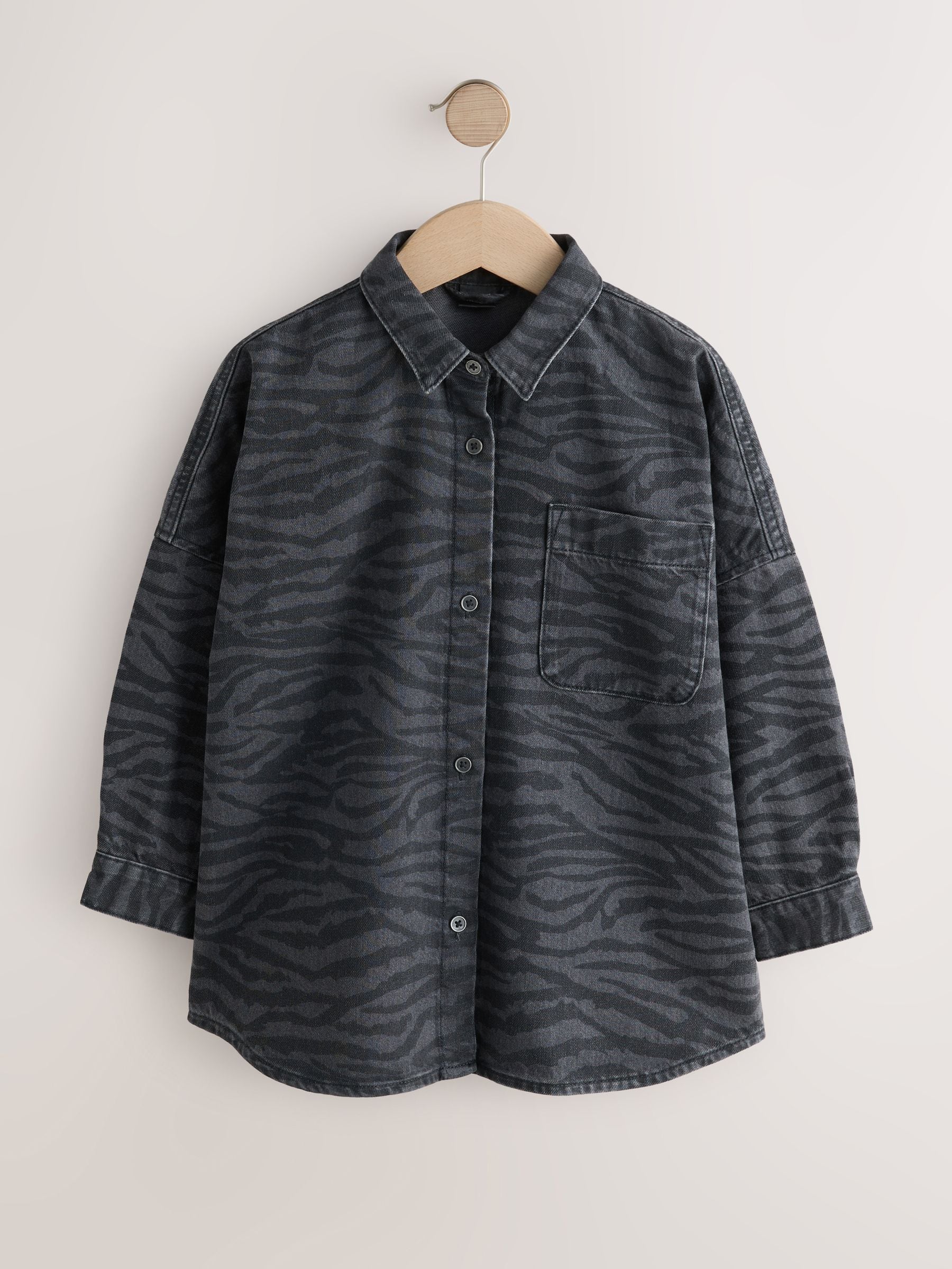 Grijs/zwart - Zebra Animal Denim Overhemd (3-16jr)