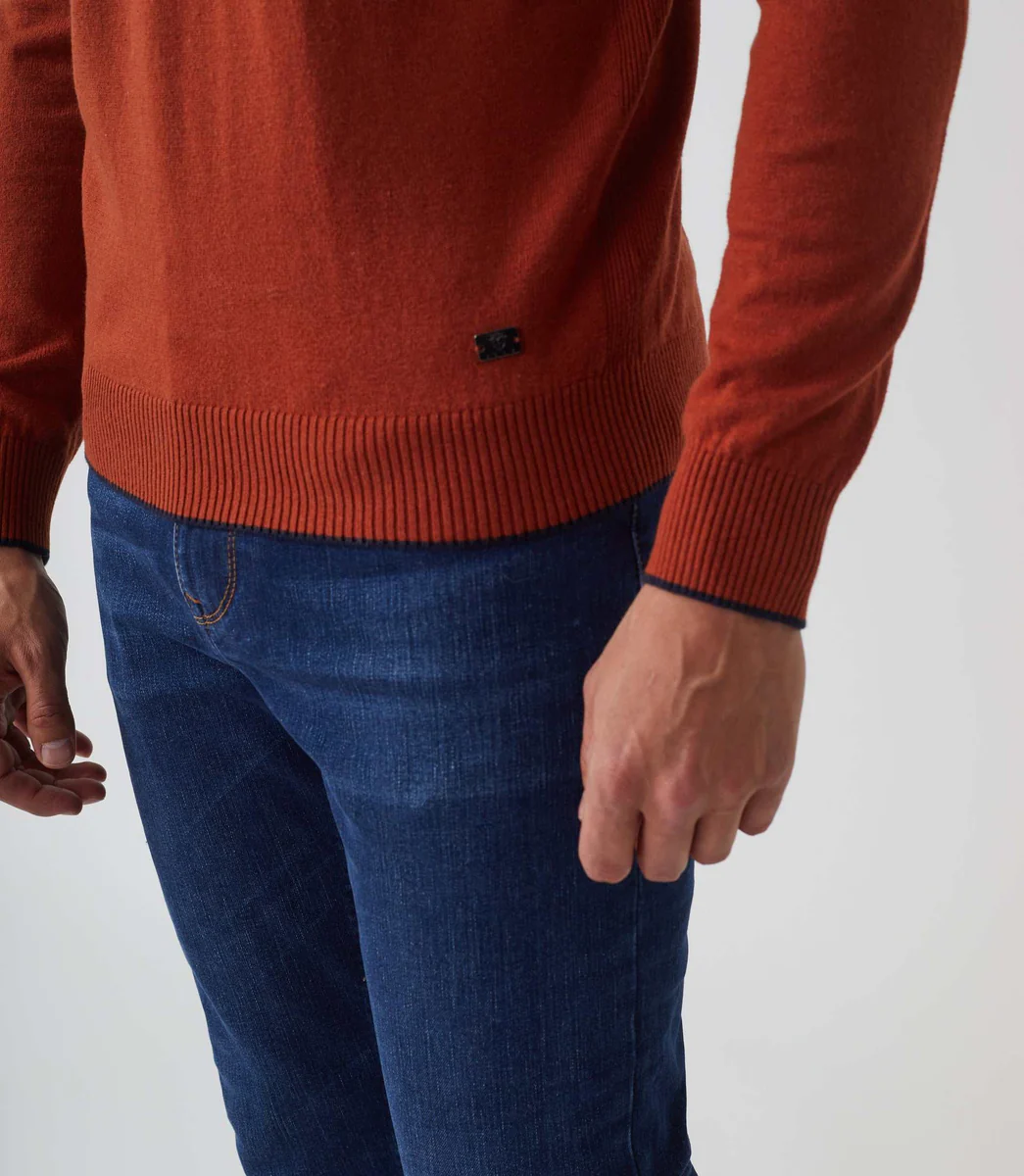 Pull col V coton-cachemire orange 