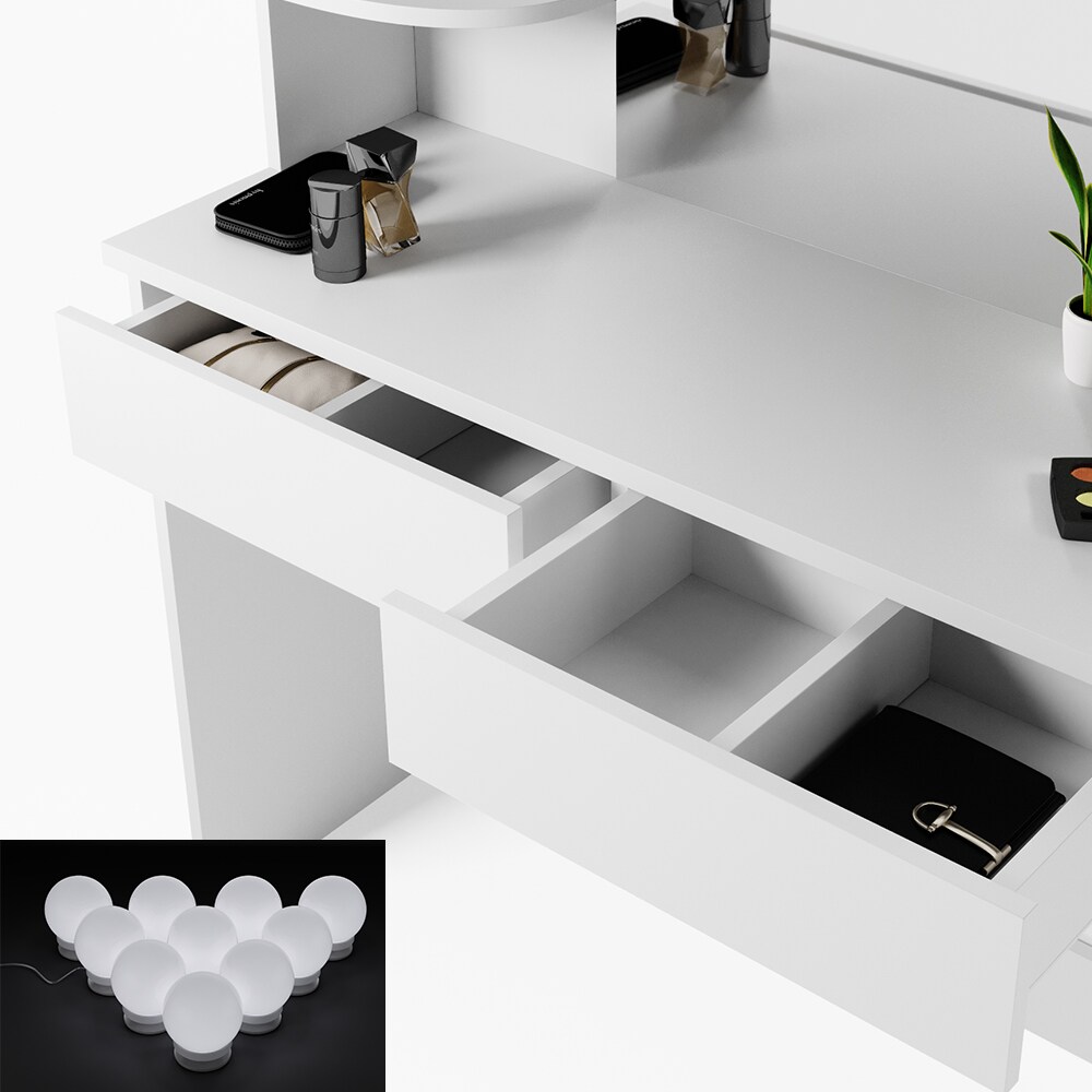 Vicco Schminktisch Charlotte Frisiertisch Frisierkommode Kosmetiktisch Weiß inkl. LED-Lichterkette