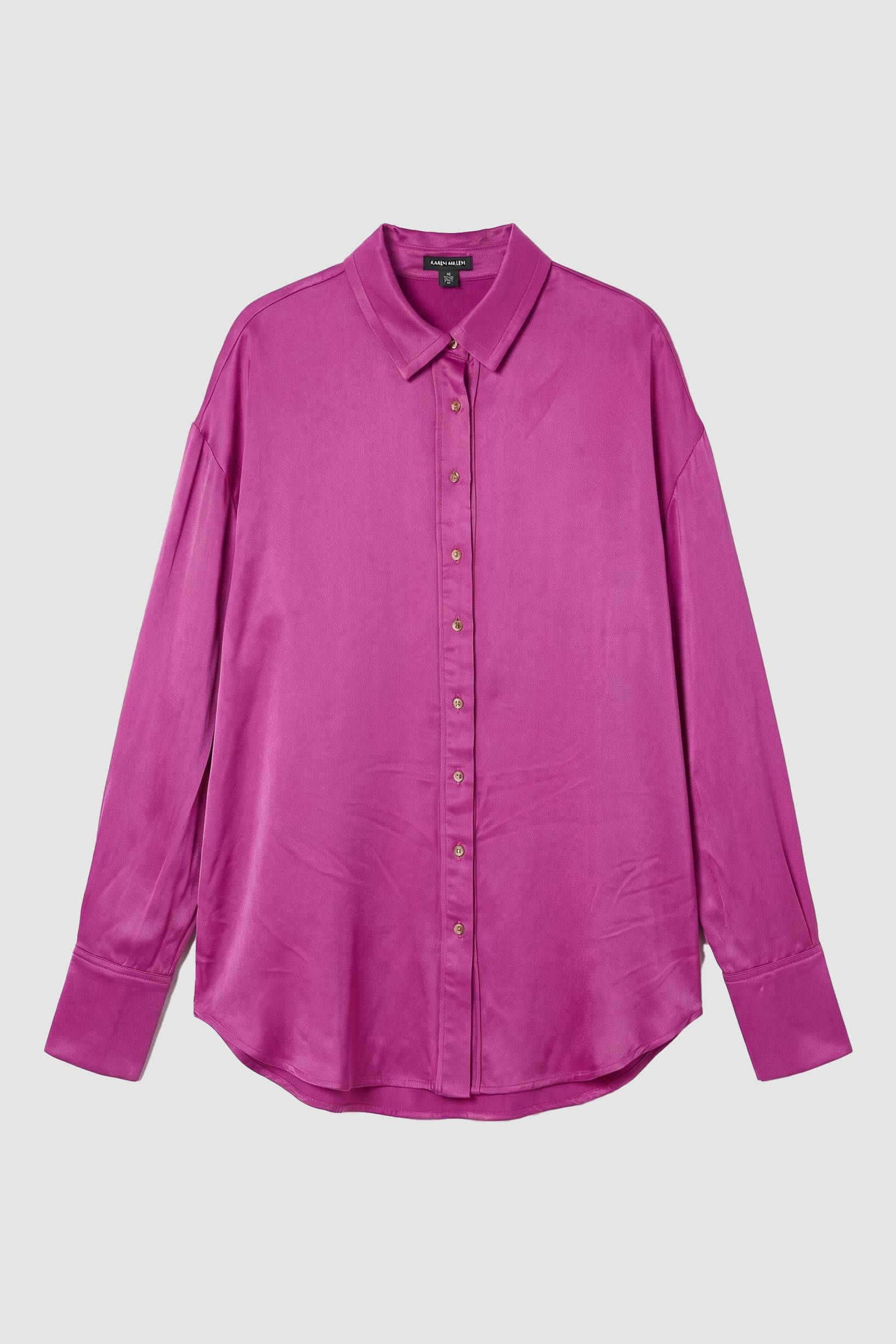 KarenMillen Chemise Tissée Oversize en Satin de Viscose