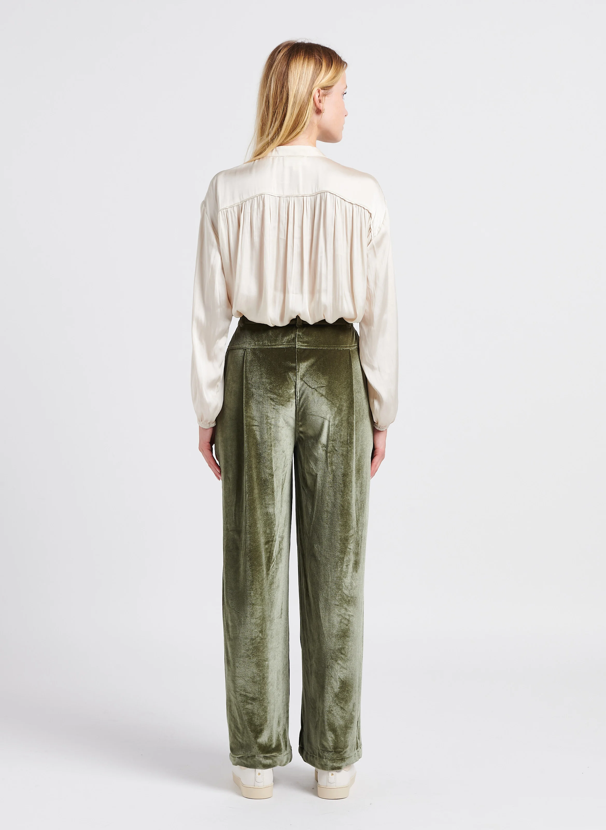 BACHUE - Pantalon large taille haute en velours | Vert