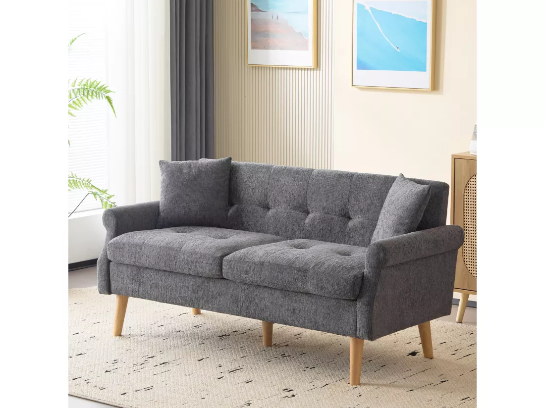 Haobosic - Canapé Moderne en Tissu Chenille, 2 Places, Design Ergonomique avec Accoudoirs Élégants, Pieds en Bois Massif, Confort Extra