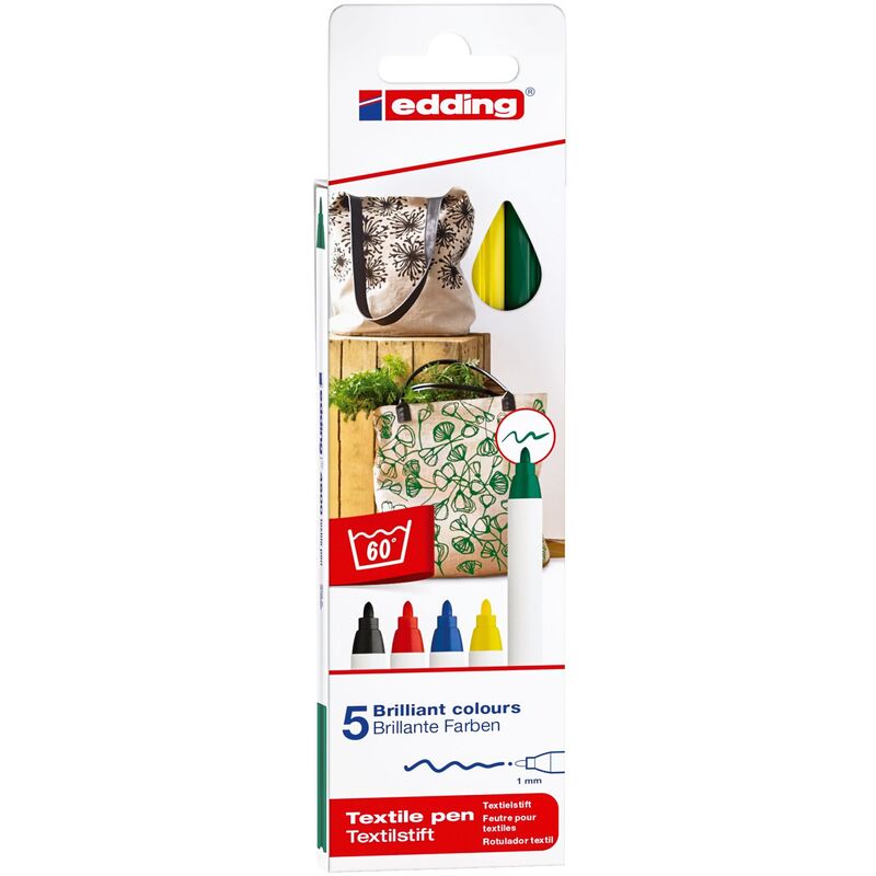 Edding Textilmarker 4600 Basic Colours, 5 Stück, assortiert