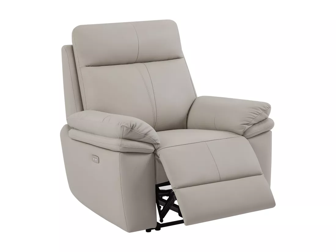 Canapé 3 places et fauteuil relax électrique en cuir gris clair MESOLA