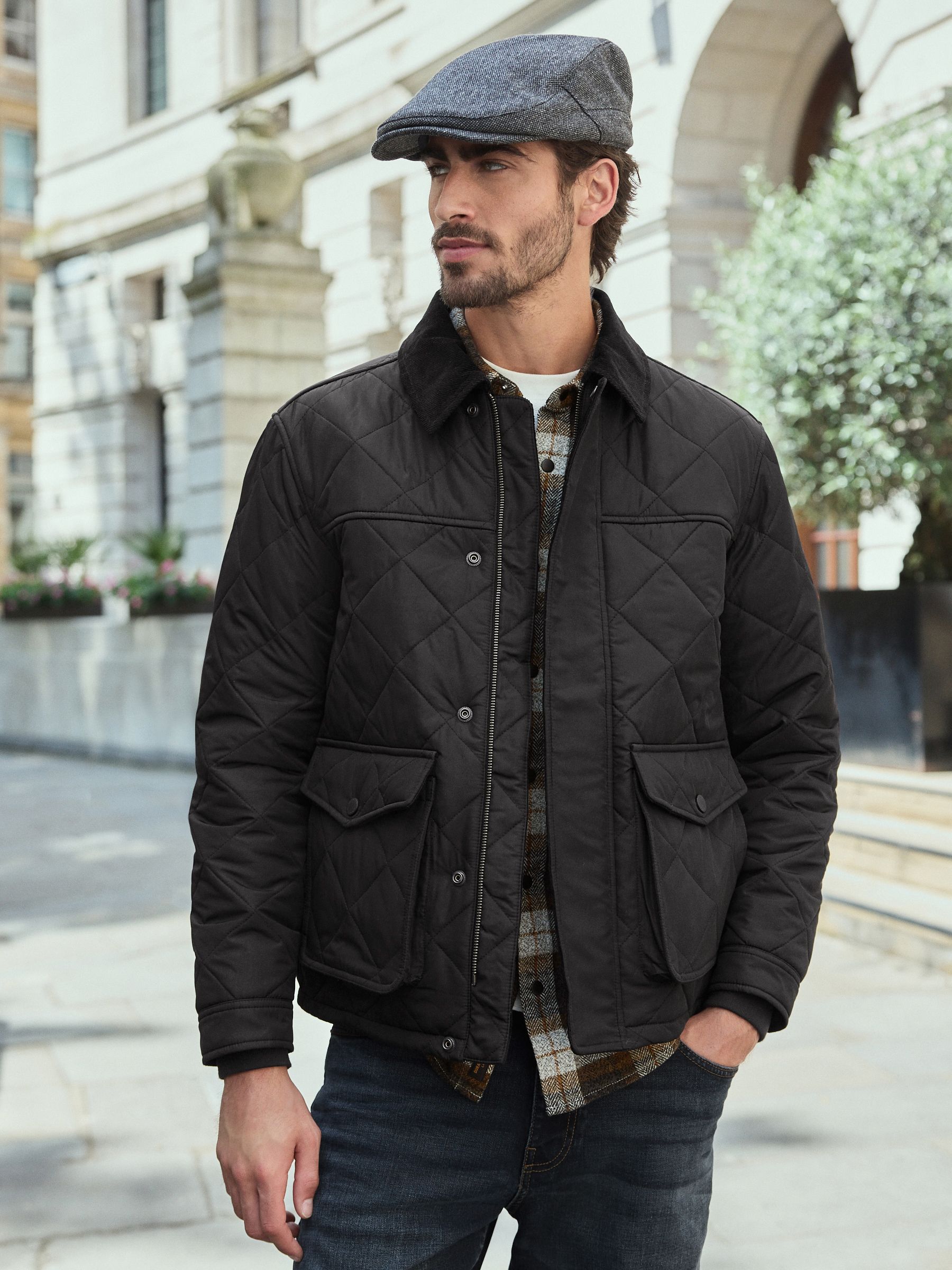 Zwart - Regenbestendige corduroy colbert met schuine doorgestikte ruit