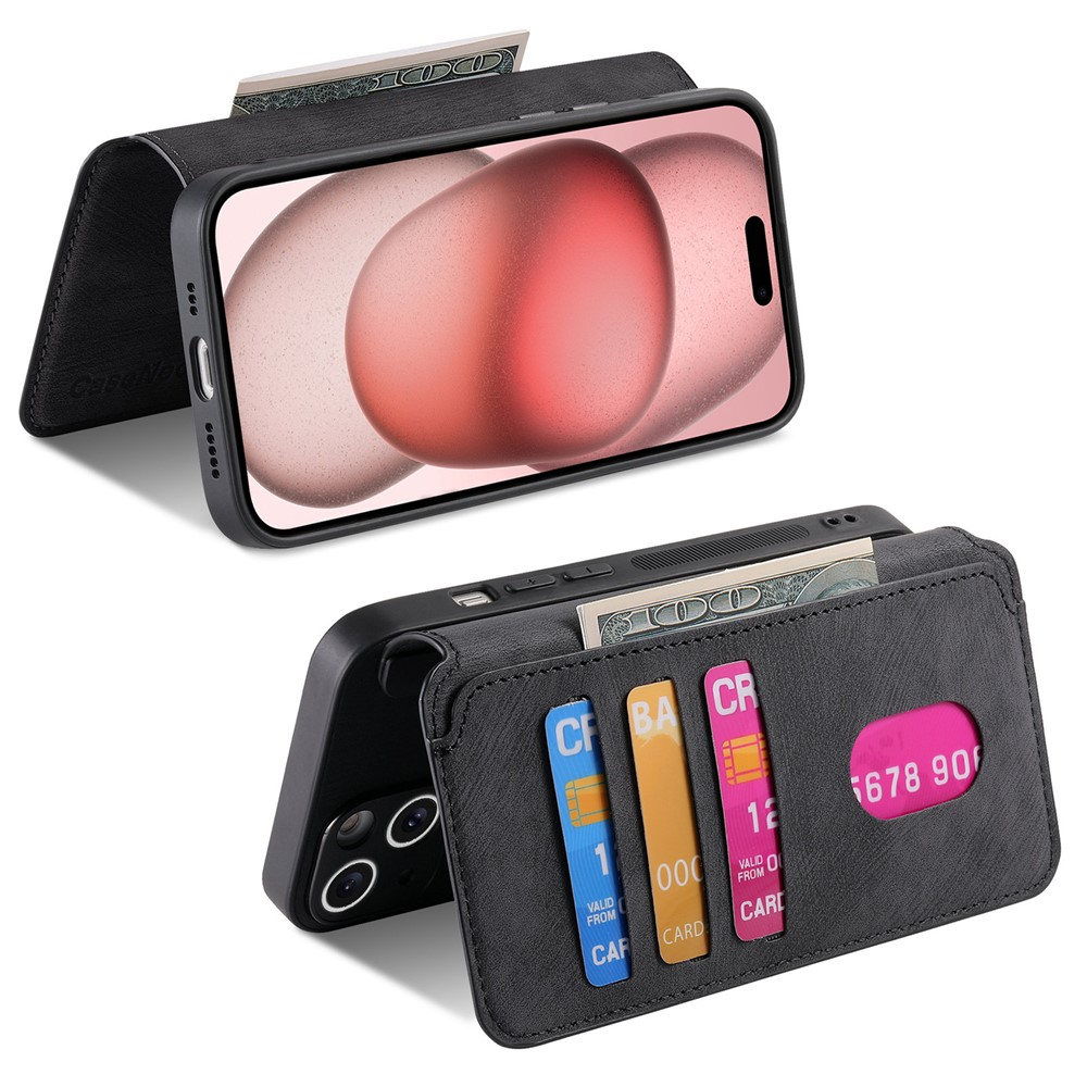 iPhone 16e MagSafe Leder Case Schutzhülle   Abnehmbare Tasche inkl. Kartenfächer - Schwarz