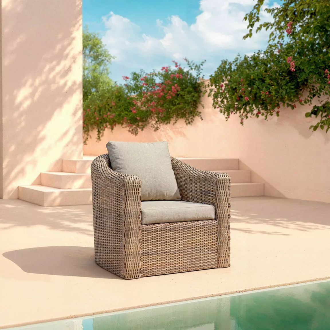 Salon de jardin en résine tressée 5 places 4 pcs Calvi Sepia et taupe