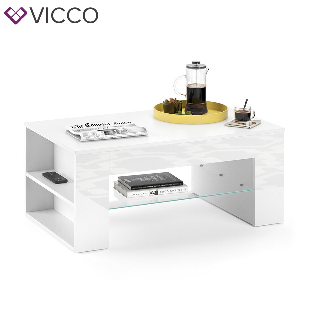 VICCO Couchtisch STELIOS in Weiß Hochglanz - Wohnzimmer Kaffeetisch