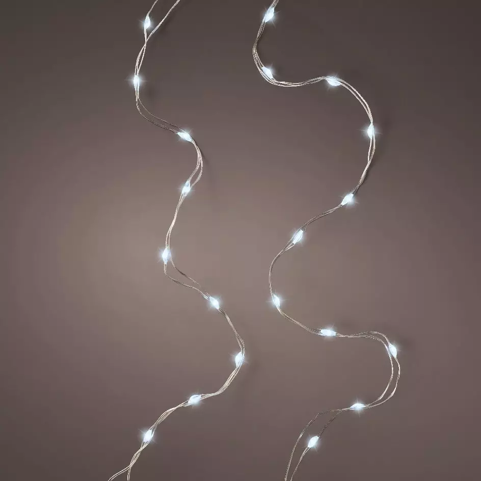 Guirlande lumineuse à piles 1,59 m 100 Micro LED câble argent Durawise Extra brillant Blanc froid