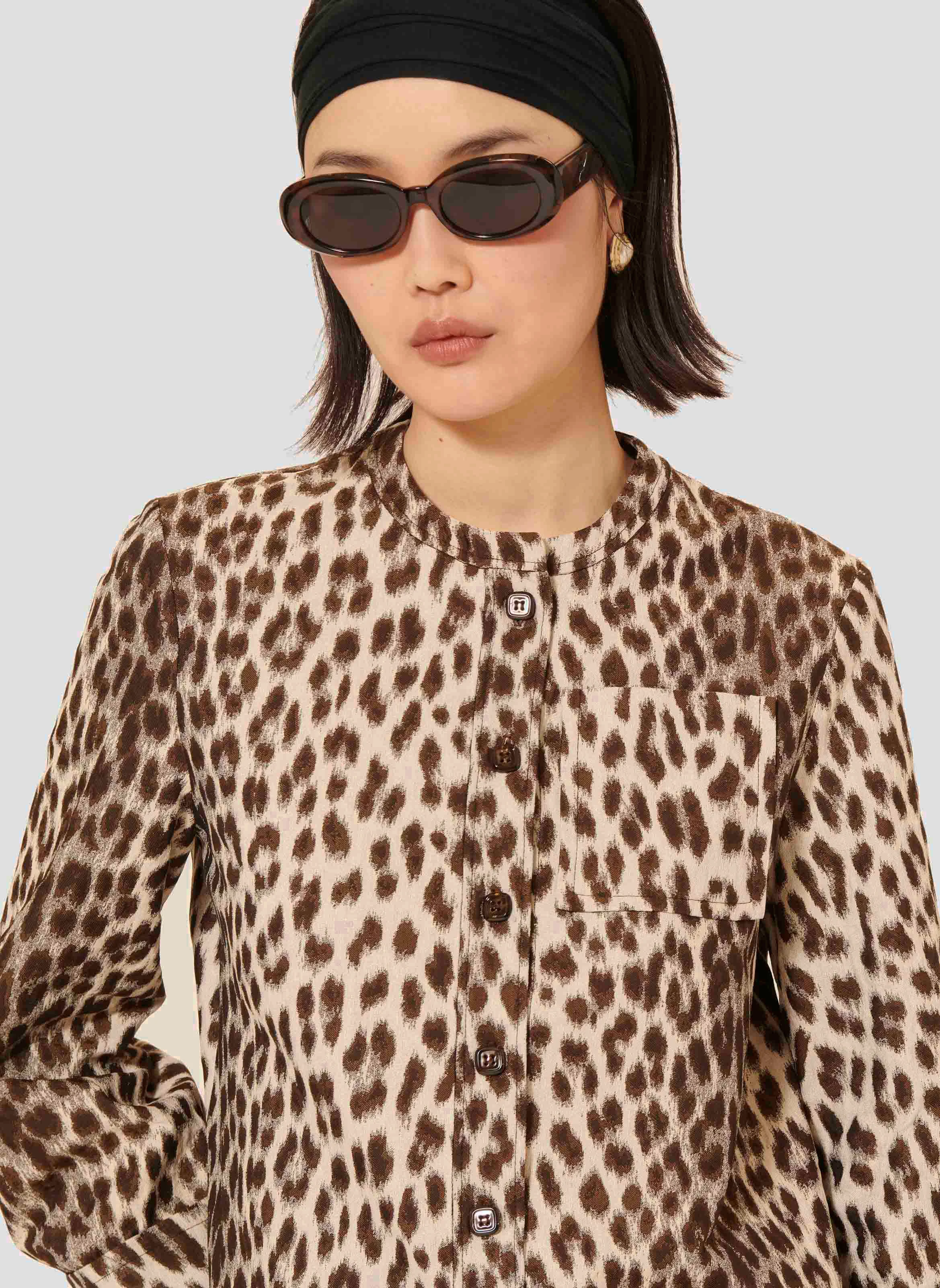COCO - Chemise col rond imprimé léopard | Marron