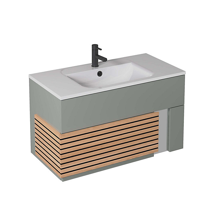 Meuble sous vasque à suspendre Archi grège mat 90 cm + plan vasque en Céramyl® Decotec