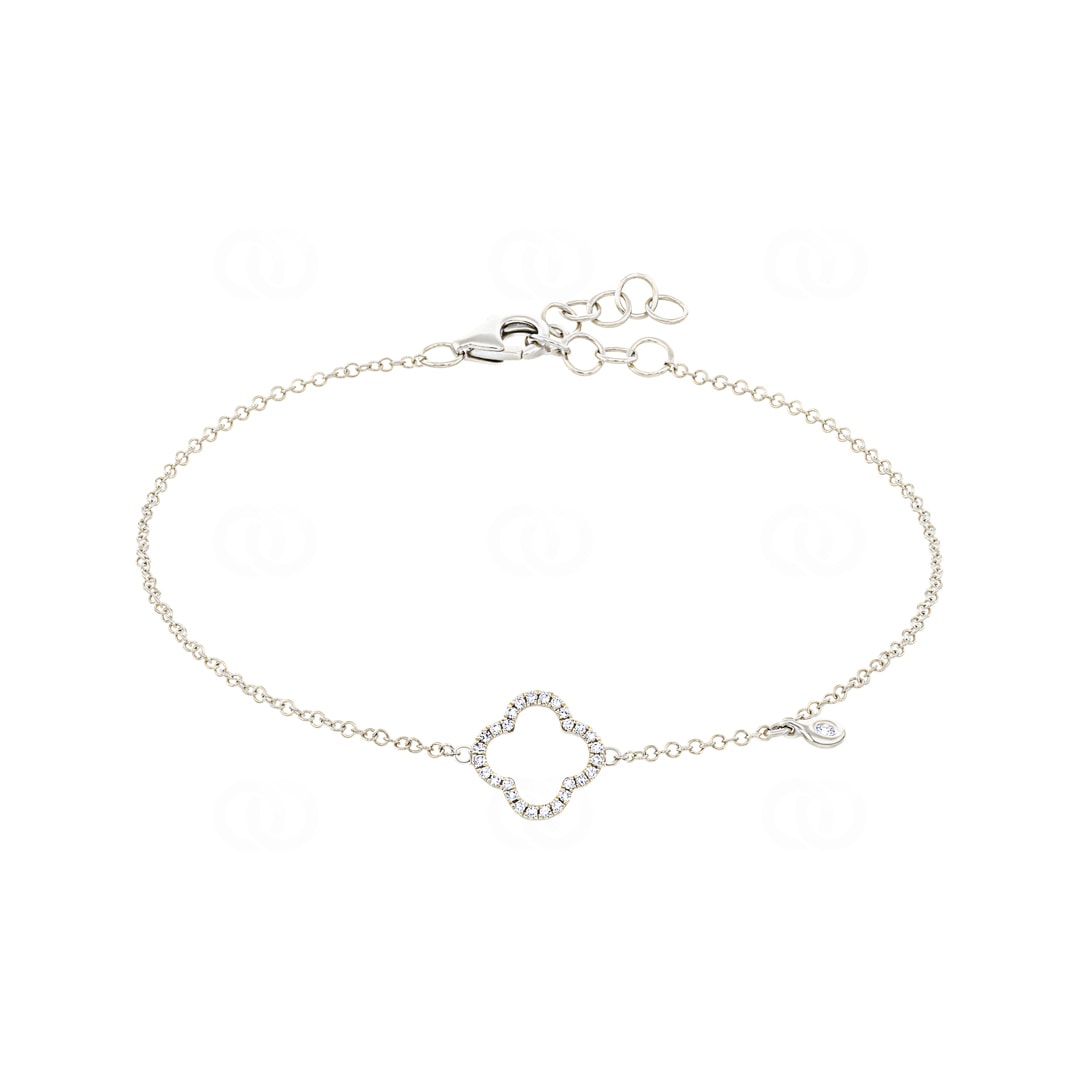 Armband 750/18 K Weissgold Kleeblatt mit Diamanten 0.09 ct H/si