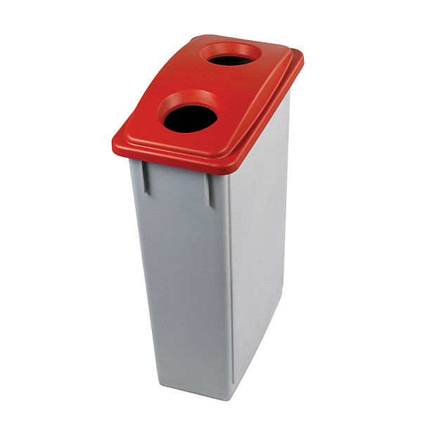 Corbeille Office grise 90 litres avec couvercle rouge