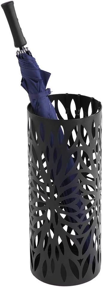 (Ø20x50cm) Metall Schirmständer Zylinder Regenschirm Halter im Blätter Design - Schwarz
