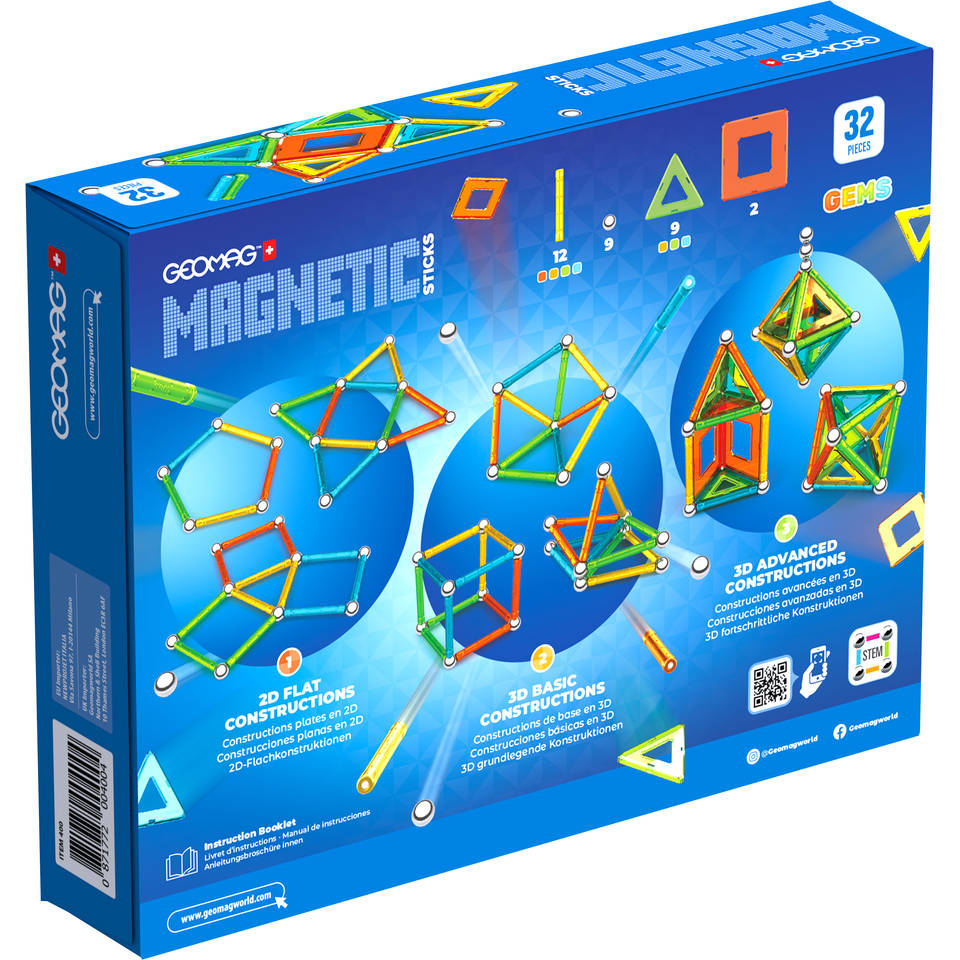 Geomag magnetische stokken edelstenen set 32-delig