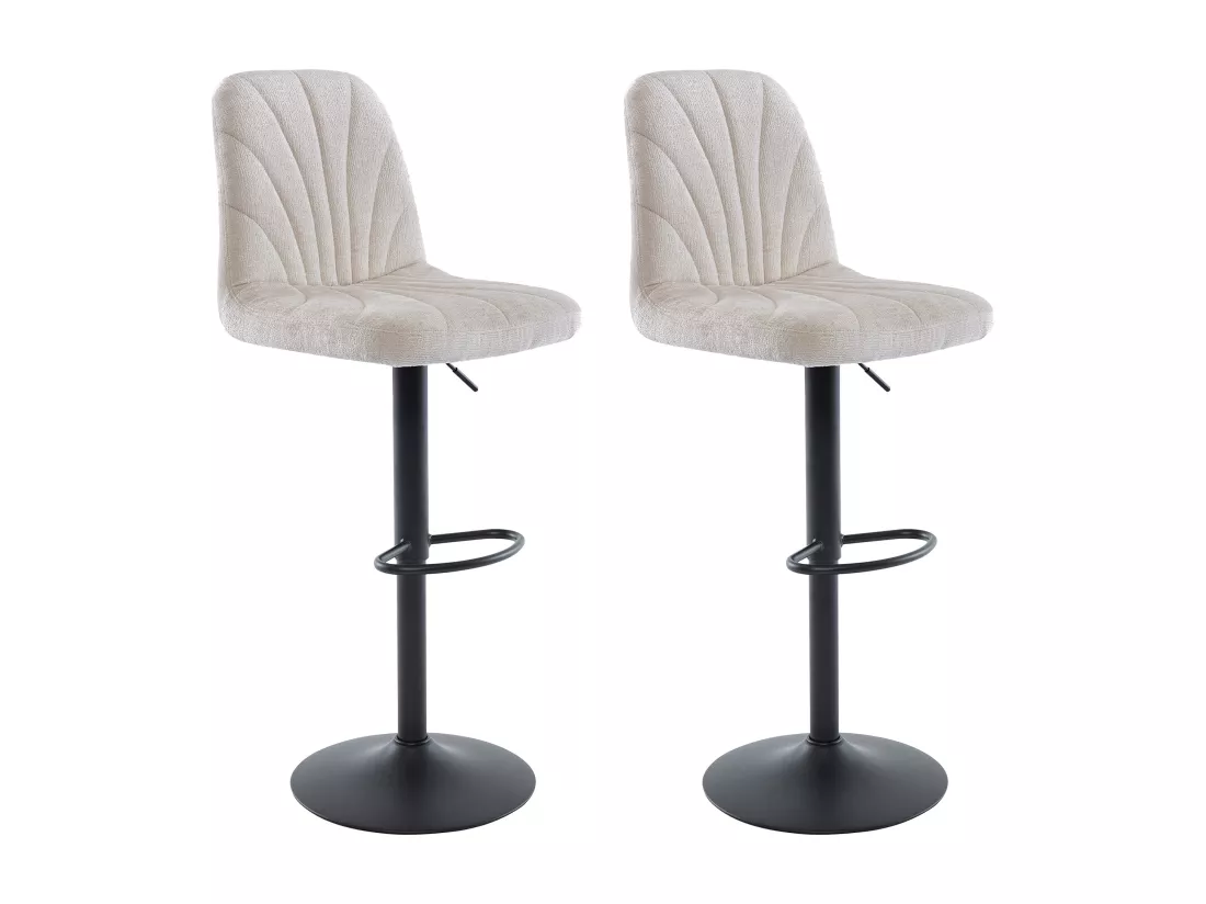 Lot de 2 tabourets de bar en tissu texturé et métal noir - Hauteur réglable - Crème - LASANDRIA