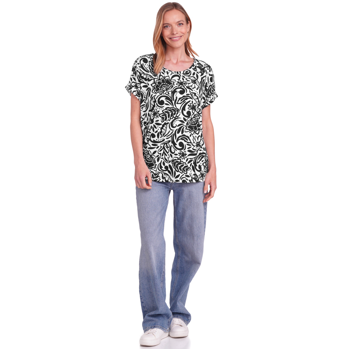 Gina Benotti Damen T-Shirt mit Print schwarz / cremeweiss