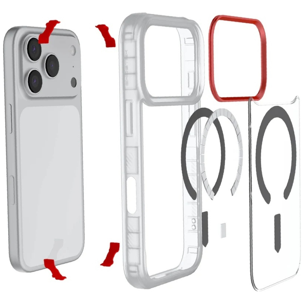 iPhone 17 Pro MagSafe Hardcase Schutzhülle (GHOCAS4218) - Transparent / Rot