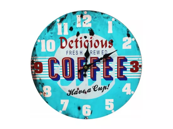 Horloge murale ronde 30 cm vintage bistro bleu - COFFEE