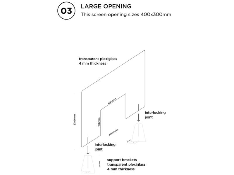 Diverse Schutzwand Version 3, 100 x 67 x 0.4 cm Schutzwand Plexiglas transparent – B 1000 x H 670 x 4 mm