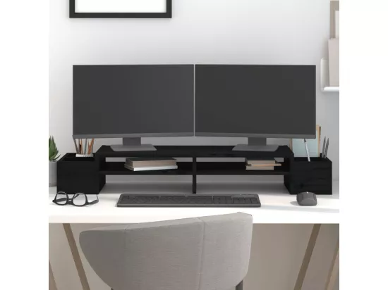 Support de moniteur Noir 100x27,5x15 cm Bois de pin solide