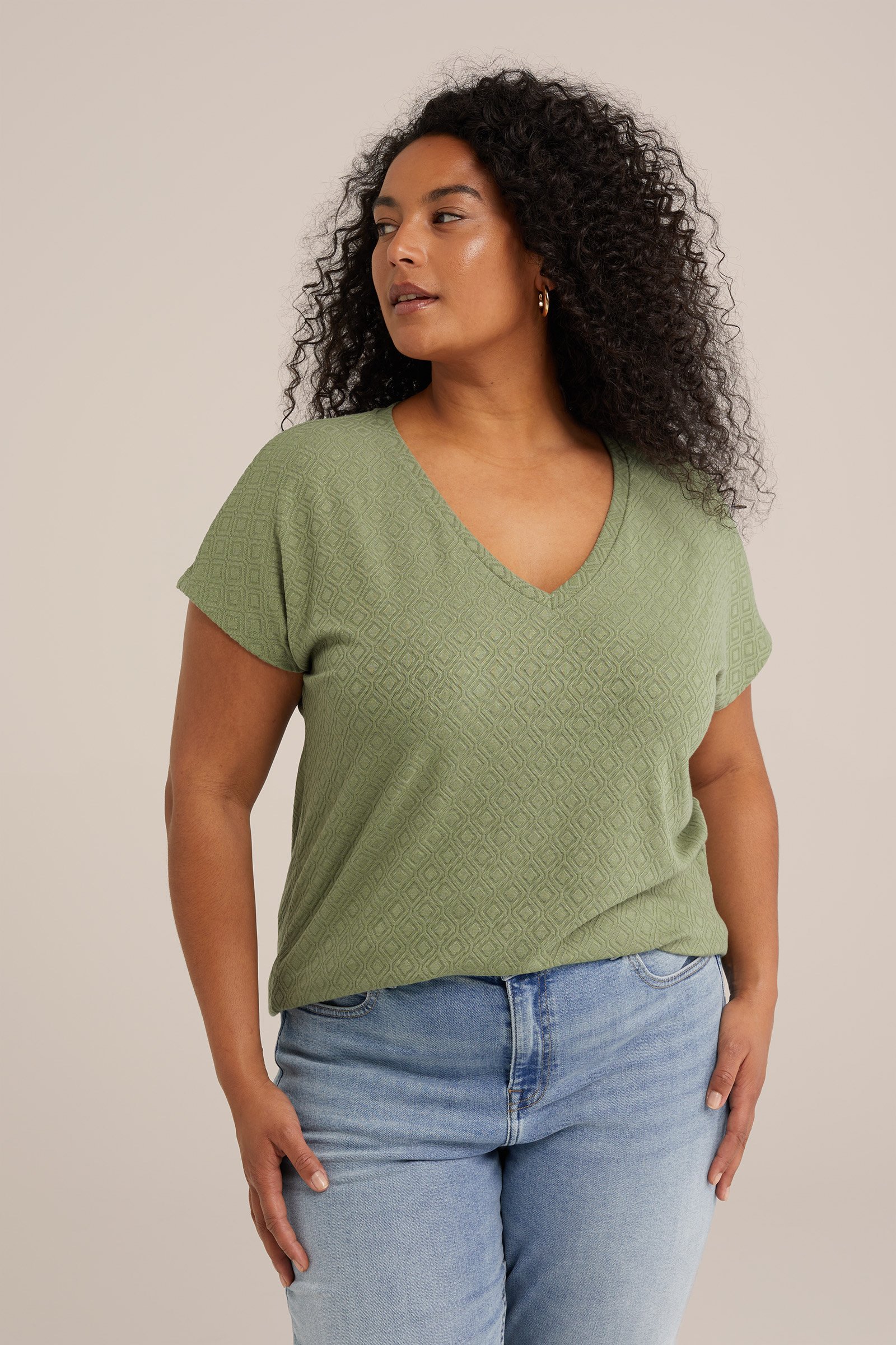 T-shirt met structuur - Curve WE Fashion Lichtgroen