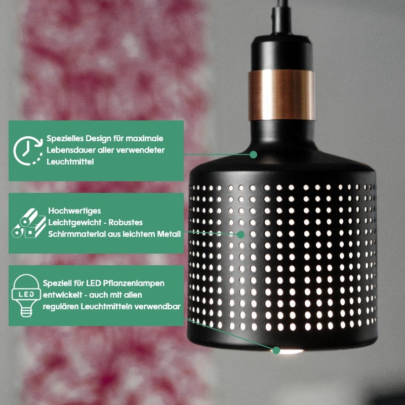 Venso EcoSolutions VEGA E27 lampenkap koper, lampenkap metaal, Venso plantenlamp, E27 plantenlamp, E27 lampenkap, daglichtlamp voor planten, plantenlamp, LED kamerplant