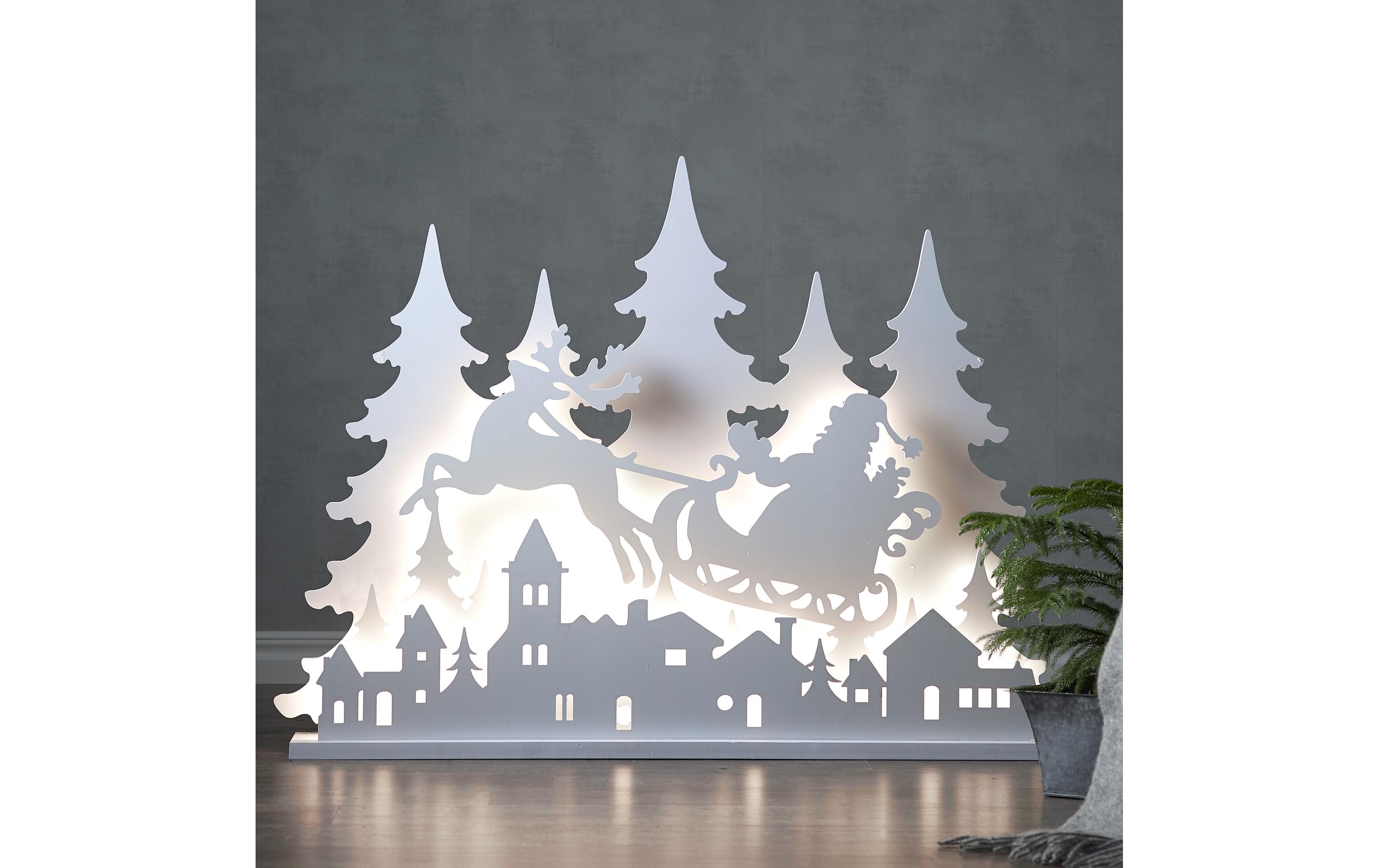 Tischdeko Grandy, 121 cm, Holz, Weiss<br>Beleuchtete Weihnachtssilhouette