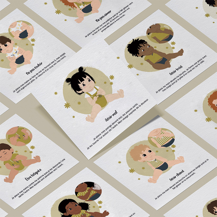 7 cartes Bébé signe 