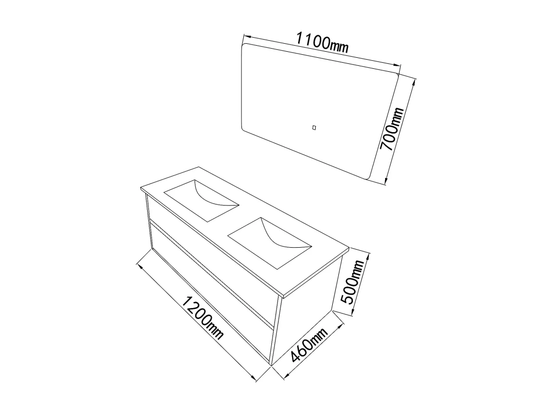 LuxuryBain - Meuble de salle de bain double vasque 120cm bois foncé avec miroir led