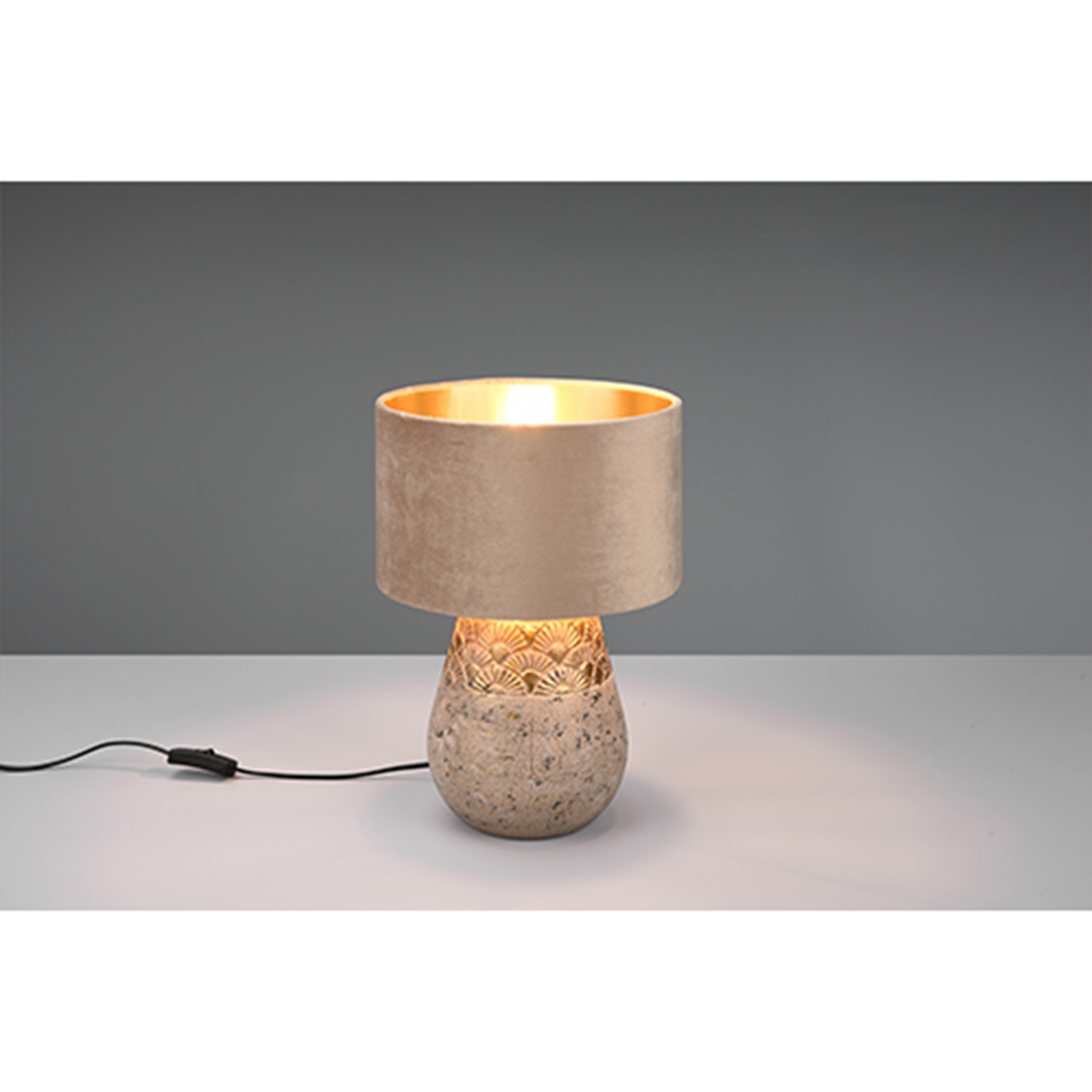 Tischlampe - grau - Samt - Keramikfuß - 26 cm Ø