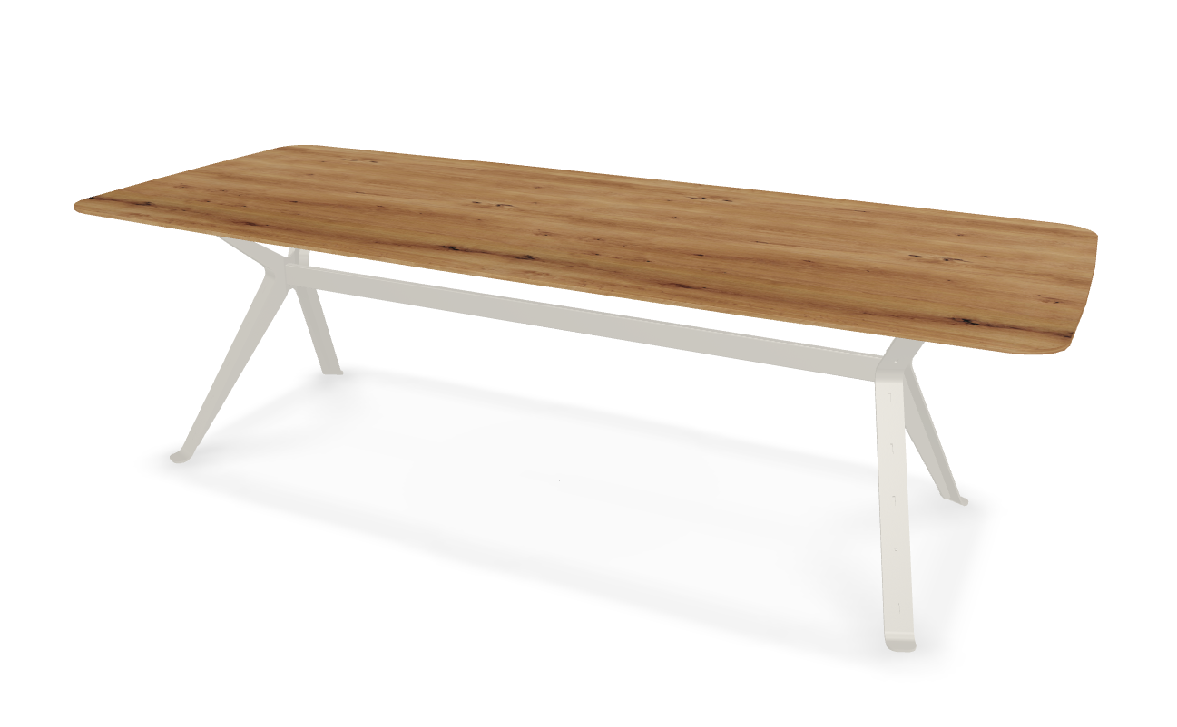 They & Me eettafel Chat – bootsvorm – eiken rustiek lak – RAL9010 zuiverwit 240 x 100 x 75 | Eiken Rustiek lak | Rechte Rand | Frame RAL9010 zuiverwit