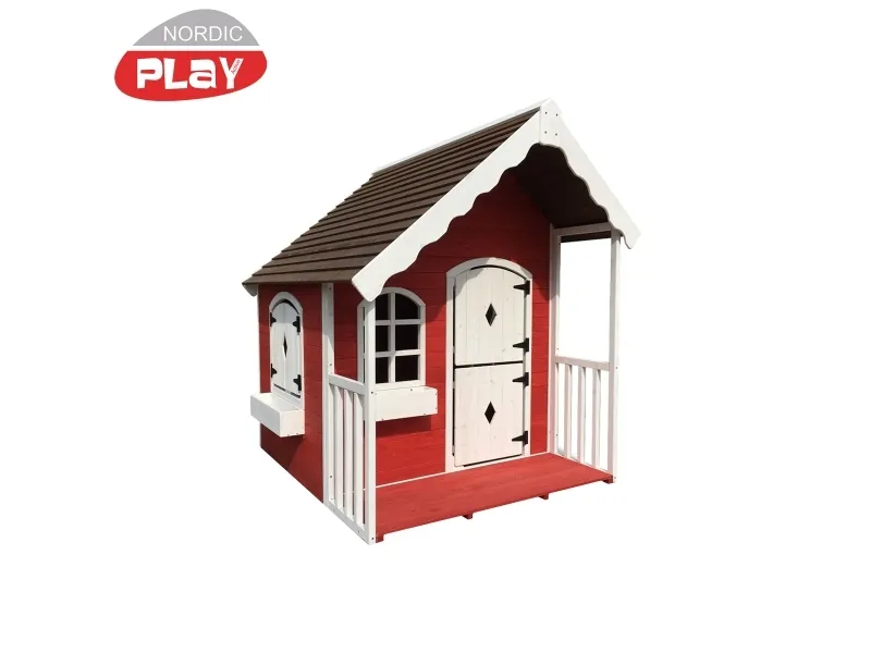 NORDIC PLAY Legehus med veranda rød/hvid (805-653)