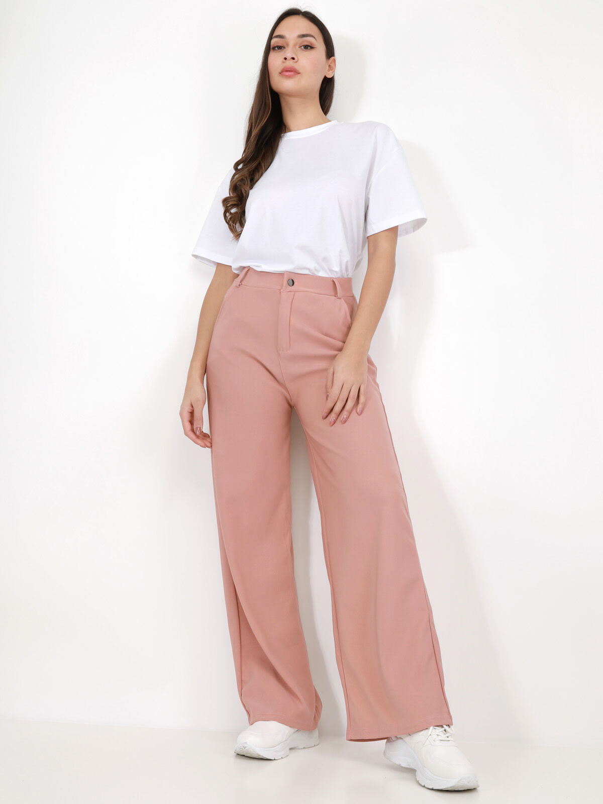 Pantalon taille haute évasé- Vieux rose