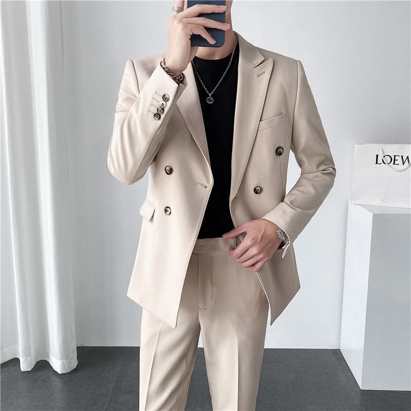 Blueforce - Set: Effen blazer + Hoge taille rechte broek