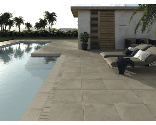 FLAIRSTONE Zwembadrand, zwembadrandsteen, afvoer/overloop, beton beige, 60 x 14,5 x 2 cm