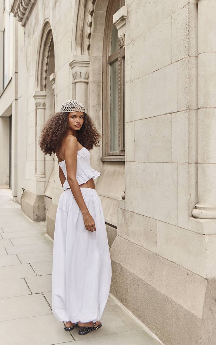 Blanc Ensemble Coordonné Pantalon Ballon Taille Froncée En Popeline
