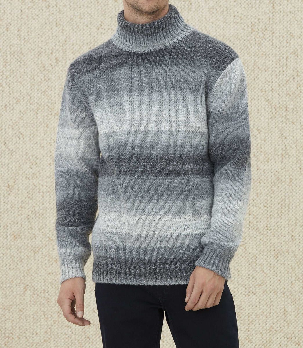 Pull col roulé imprimé gris 