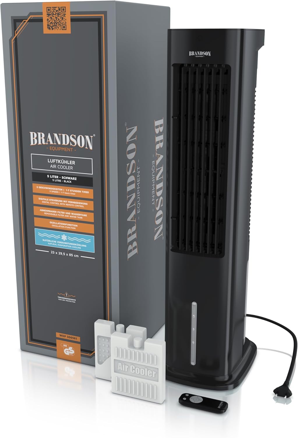 Brandson - Luftkühler mit Wasserkühlung 5 in 1 - Verdunstungskühler, Luftbefeuchter, Ventilator & Luftreiniger, mobile Klimaanlage ohne Abluftschlauch - Preisträger 2025 - leise - 5L Wassertank