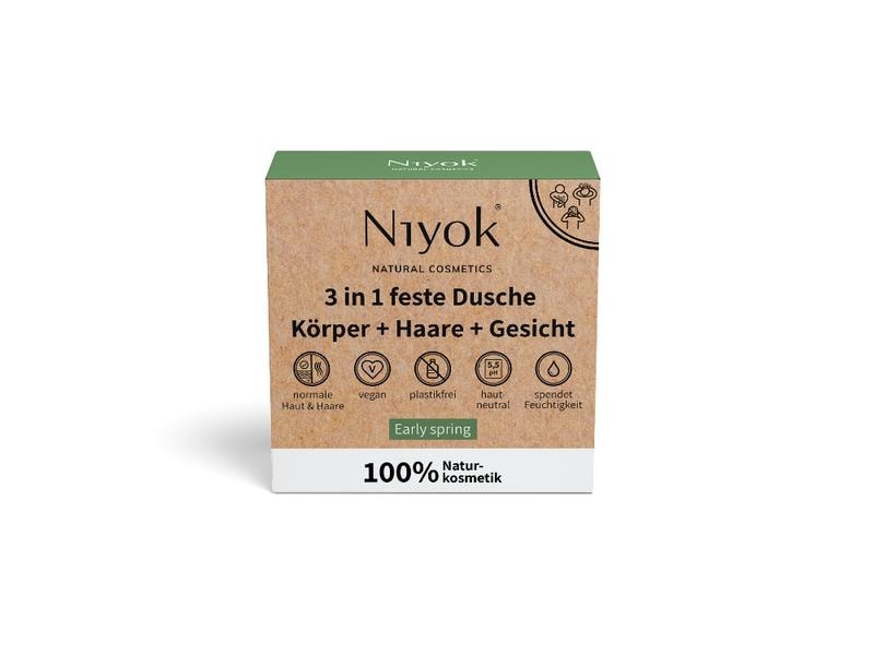 Niyok Festes Duschmittel 3in1 84 g Vegane und natürliche Pflegedusche für Körper, Haar und Gesicht