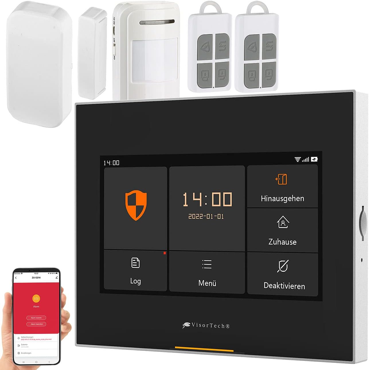 VisorTech Wohnmobil Alarmanlage: 5-TLG. Funk-Alarmanlage: 2 Sensoren, 2 Fernbedienungen, GSM, WLAN, App (WiFi, Alarm Anlage, Solar Ladegeräte für Autobatterien)