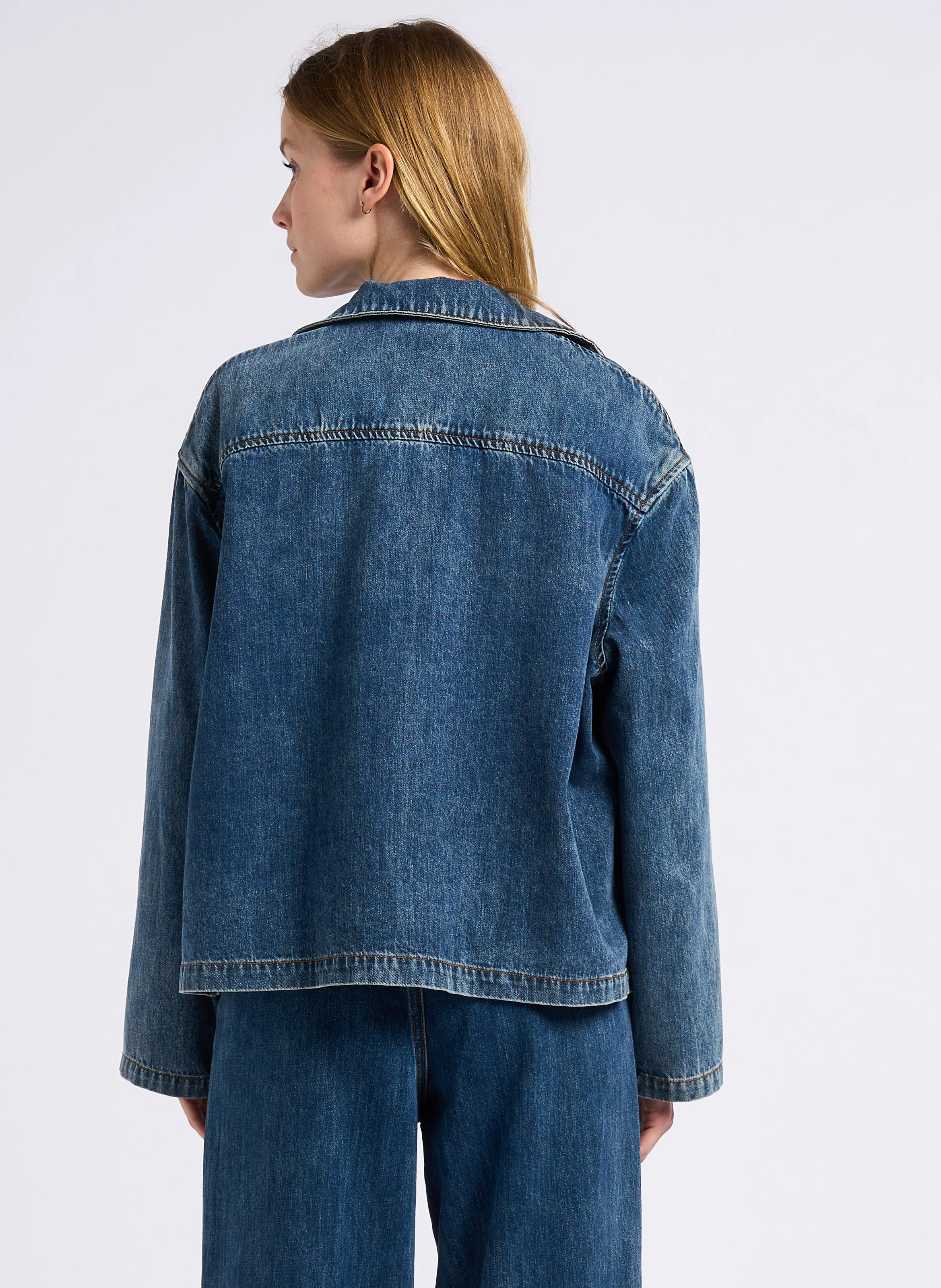 LABAN - Veste droite col à revers en coton mélangé | Bleu